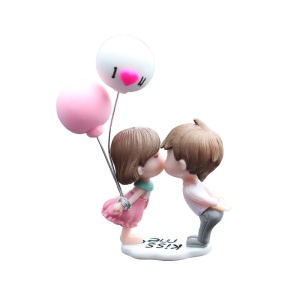 Figurine decorative, model cu fetita si baiat indragostiti accesorizat cu baloane, autoadeziv, tematica love couple, roz