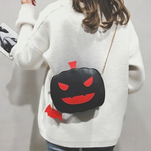 Geanta dama Halloween, bareta pentru umar, inchidere fermoar, un compartiment, piele ecologica, neagra - Img 4