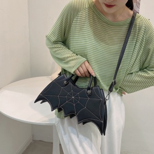 Geanta dama Halloween, forma liliac, inchidere fermoar, un compartiment, piele ecologica, neagra - Img 4