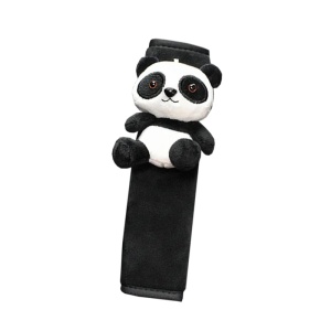 Husa de protectie pentru centura de siguranta auto, pentru copii, model lumea animalelor, din material textil, prindere cu scai velcro, ursulet panda prietenos, alb cu negru