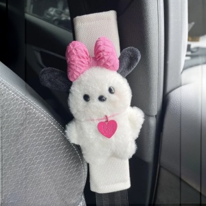 Husa de protectie pentru centura de siguranta auto, pentru copii, model lumea animalelor, din material textil, prindere cu scai velcro, ursulet cu fular, roz - Img 2