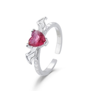 Inel dama, model fashion cu liliac si inima din cristal de sticla, tematica unique style, reglabil, argintiu