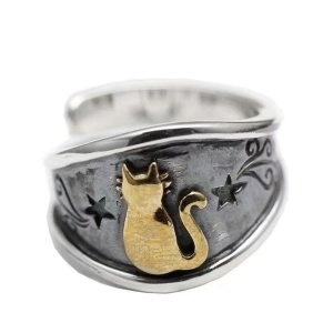 Inel dama, model special cu pisicuta, tematica lovely cat, reglabil, argintiu