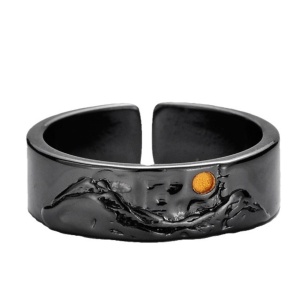 Inel unisex, model retro deosebit, tematica chinese style landscape, reglabil, negru, - Img 2