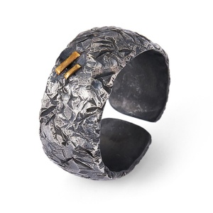Inel unisex, model retro special, tematica earth healing scar, reglabil, negru,