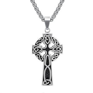 Lant celtic, cu pandantiv cruce, unisex, argintiu,