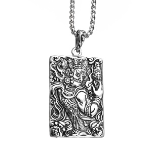 Lant cu pandantiv budist Aryacalanatha, model wratful deity, tematica the Noble Immovable Lord, unisex, argintiu,