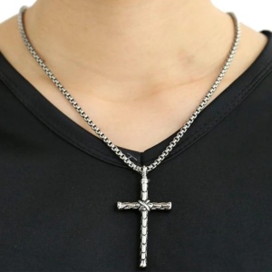 Lant cu pandantiv cruce, M2, unisex, argintiu, - Img 3