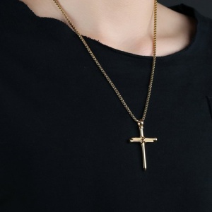 Lant cu pandantiv cruce. model cross, auriu, unisex - Img 3