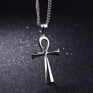 Lant cu pandantiv cruce, model egiptean, ANKH, argintiu, unisex - Img 2