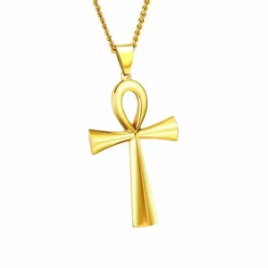 Lant cu pandantiv cruce, model egiptean, ANKH, auriu, unisex