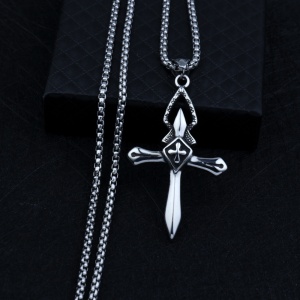 Lant cu pandantiv cruce, model holy cross, M5 stil american, unisex, argintiu mat, - Img 4
