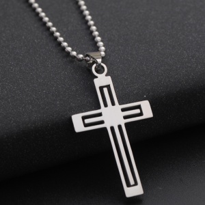 Lant cu pandantiv cruce, model minimalist, tematica religioasa, unisex, argintiu, - Img 4