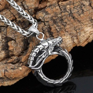 Lant cu pandantiv dragon, rotund, unisex, argintiu, - Img 3