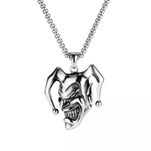 Lant cu pandantiv evil clown, unisex, argintiu,