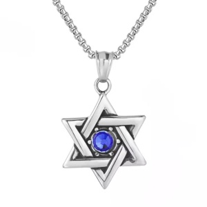 Lant cu pandantiv, model pentagrama, unisex, albastru,