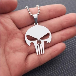 Lant cu pandantiv Punisher, model vigilante, tematica perfect story, unisex, argintiu, - Img 2