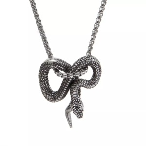 Lant cu pandantiv sarpe, model clasic, M1, unisex, argintiu,