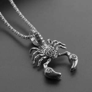 Lant cu pandantiv scorpion, unisex, argintiu, - Img 2