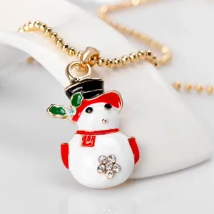Lant dama cu pandantiv, model cu om de zapada vesel, tematica frosty winter, alb - Img 2
