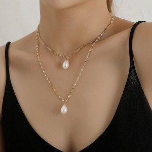 Lant dama, model dublat cu pandantiv margele, delicat, tematica I love pearls, auriu - Img 2