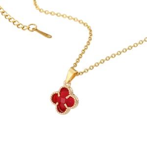 Lant dama, pandantiv cu trifoi cu patru foi, model minimalist, reglabil, tematica lucky flower, rosu