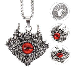Lant demon world cu pandantiv evil eye cu detalii capete de schelet, unisex, rosu, - Img 4