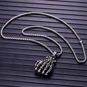 Lant friendly hand, cu pandantiv manuta, tematica vodoo skull, unisex, argintiu, - Img 4