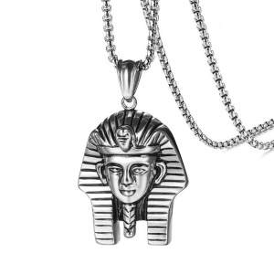 Lant model egiptean, cu pandantiv faraon sfinx Tutankhamun, unisex, argintiu,