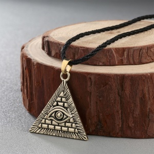 Lant, model evil eye illuminati, pandantiv ochi egiptean, cu snur, reglabil, unisex, auriu - Img 2
