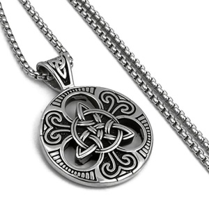Lant model mitologie celtica, pandantiv rotund cu rune specifice, unisex, argintiu, - Img 3