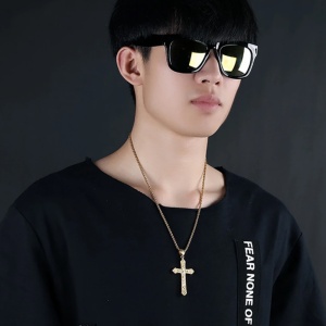 Lant model religios, cu pandantiv cruce INRI, unisex, auriu, - Img 2
