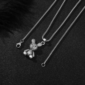 Lant, model retro, pandantiv figurina iepuras, unisex, argintiu - Img 3