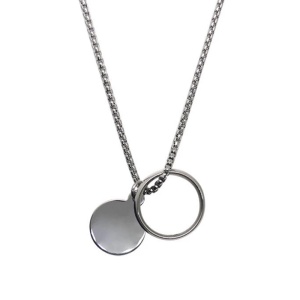 Lant, model steel circle, pandantiv rotund si inel, argintiu, unisex