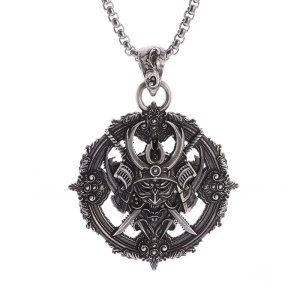 Lant shogun cu pandantiv samurai japonez cu doua katane, model brave life, tematica honor above all, unisex, argintiu,