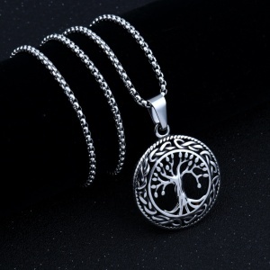 Lant tree of life, model mother nature, gotic style, pandantiv rotund, unisex, argintiu - Img 2