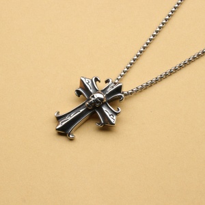 Lant unisex, cu pandantiv cruce, model cu cap de schelet, tematica holy ghost, argintiu, - Img 4