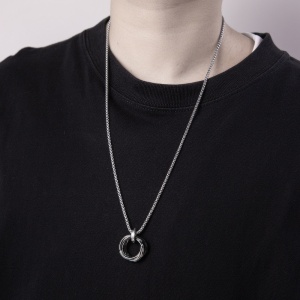 Lant unisex, pandantiv minimalist, model cu cercuri multiple, tematica cool vibe, argintiu cu negru, - Img 3
