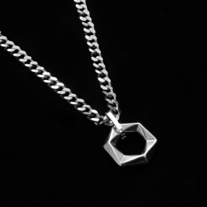 Lant unisex, pandantiv minimalist, model elegant, tematica cool and trendy, argintiu, - Img 3