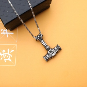 Lant unisex, pandantiv special, model ciocanul lui Odin, tematica Mjolnir viking might, argintiu, - Img 2