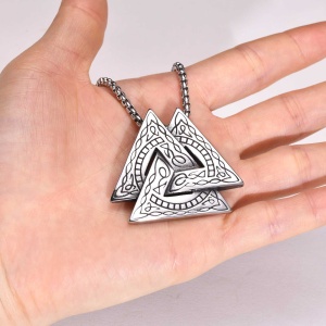 Lant viking, cu pandantiv valknut triangle, unisex, argintiu, - Img 3