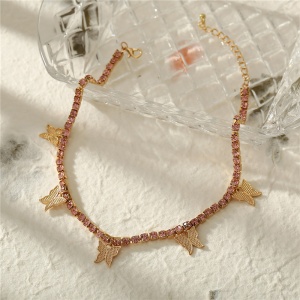 Lantic dama auriu cu strasuri din cristale cu pandantive in forma de fluture - Img 4