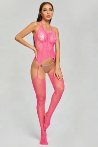 Lenjerie erotica costum sexy, din plasa, roz - Img 3