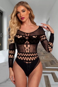 Lenjerie sexy, body erotic, maneci lungi, negru, plasa - Img 3