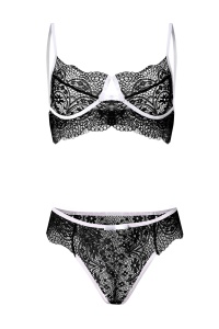 Lenjerie sexy dama, set 2 piese, sutien si chilot, model contrast cu intaritura pe margine, negru - Img 4