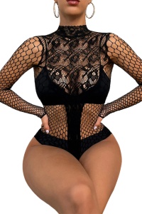 Lenjerie sexy tip body, maneci lungi, model erotic, negru
