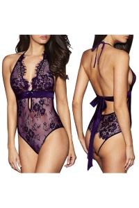 Lenjerie sexy tip body, semitransparent, delicat, mov - Img 3