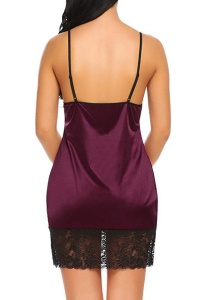Lenjerie sexy, tip pijama, neglijeu cu dantela neagra, rosu inchis - Img 4