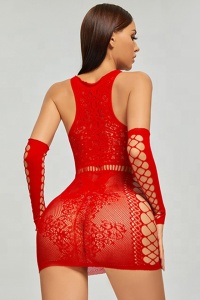 Lenjerie sexy tip rochie scurta, rosie - Img 2