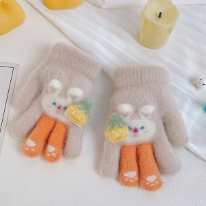 Manusi copii, model cu manseta elastica si iepuras, accesorizate cu o capsunica, tematica little bunny, unisex, marime 3 – 8 ani, bej - Img 2